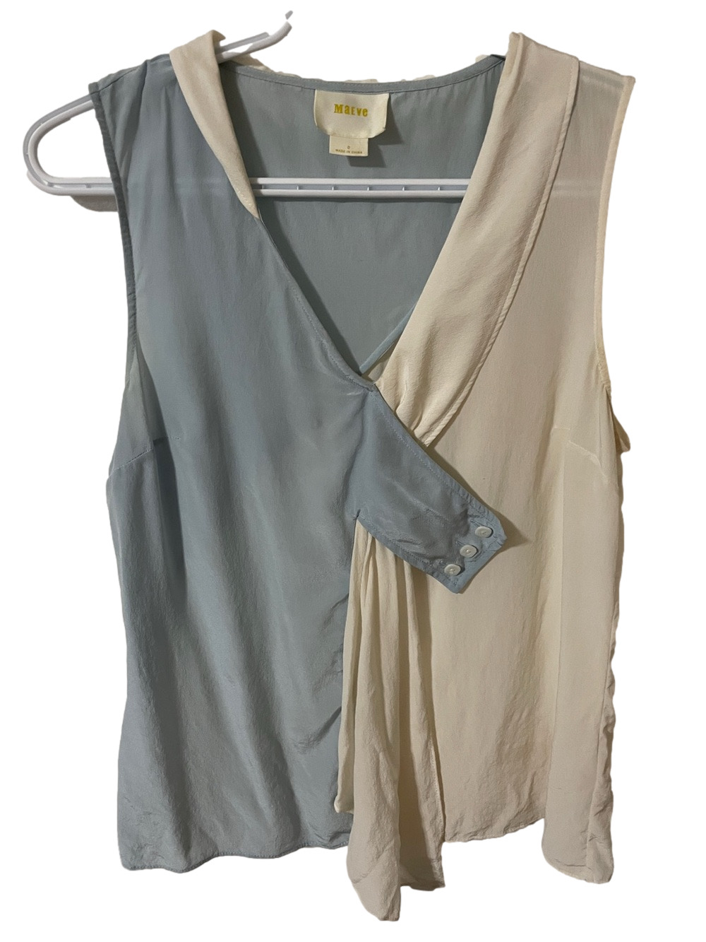 Anthropologie Maeve Blue/Cream Silk Sleeveless Top Size 0